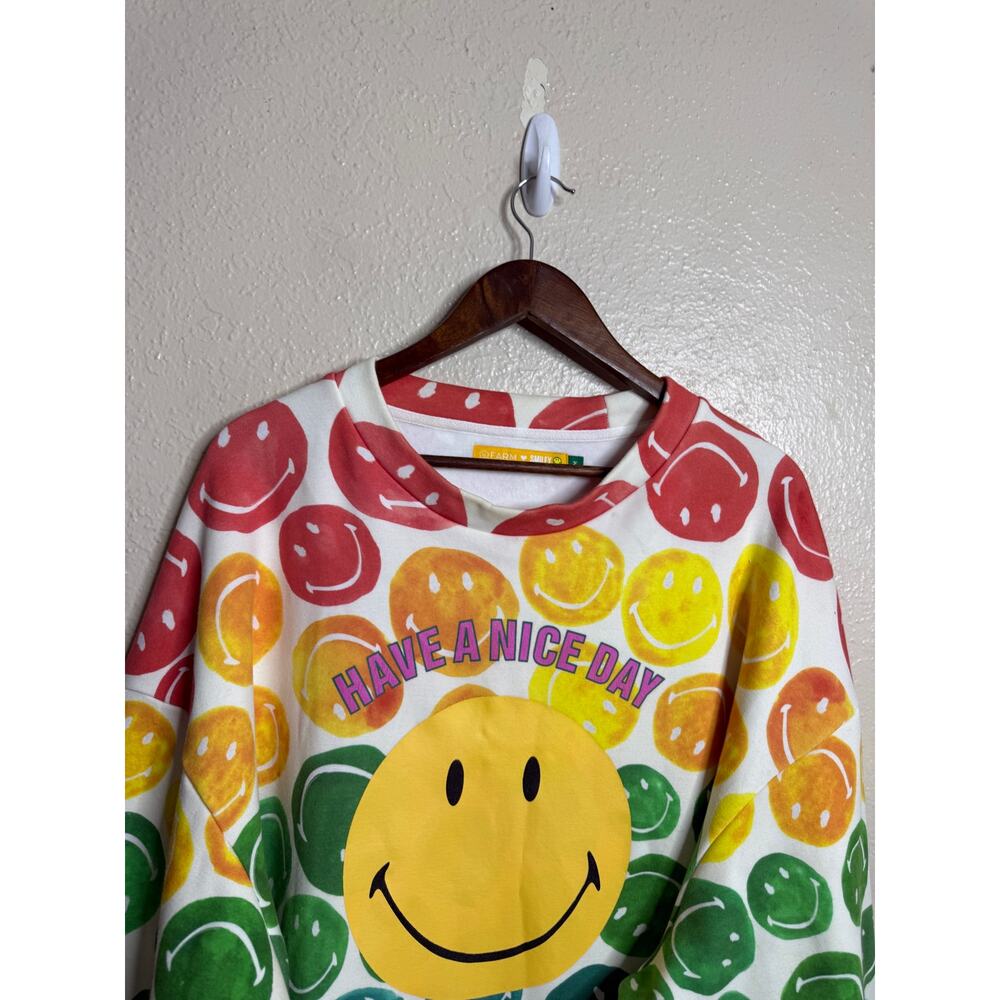 FARM Rio x Smiley Rainbow Dopamine Happy Face Graphic Sweatshirt M - Picture 8 of 13